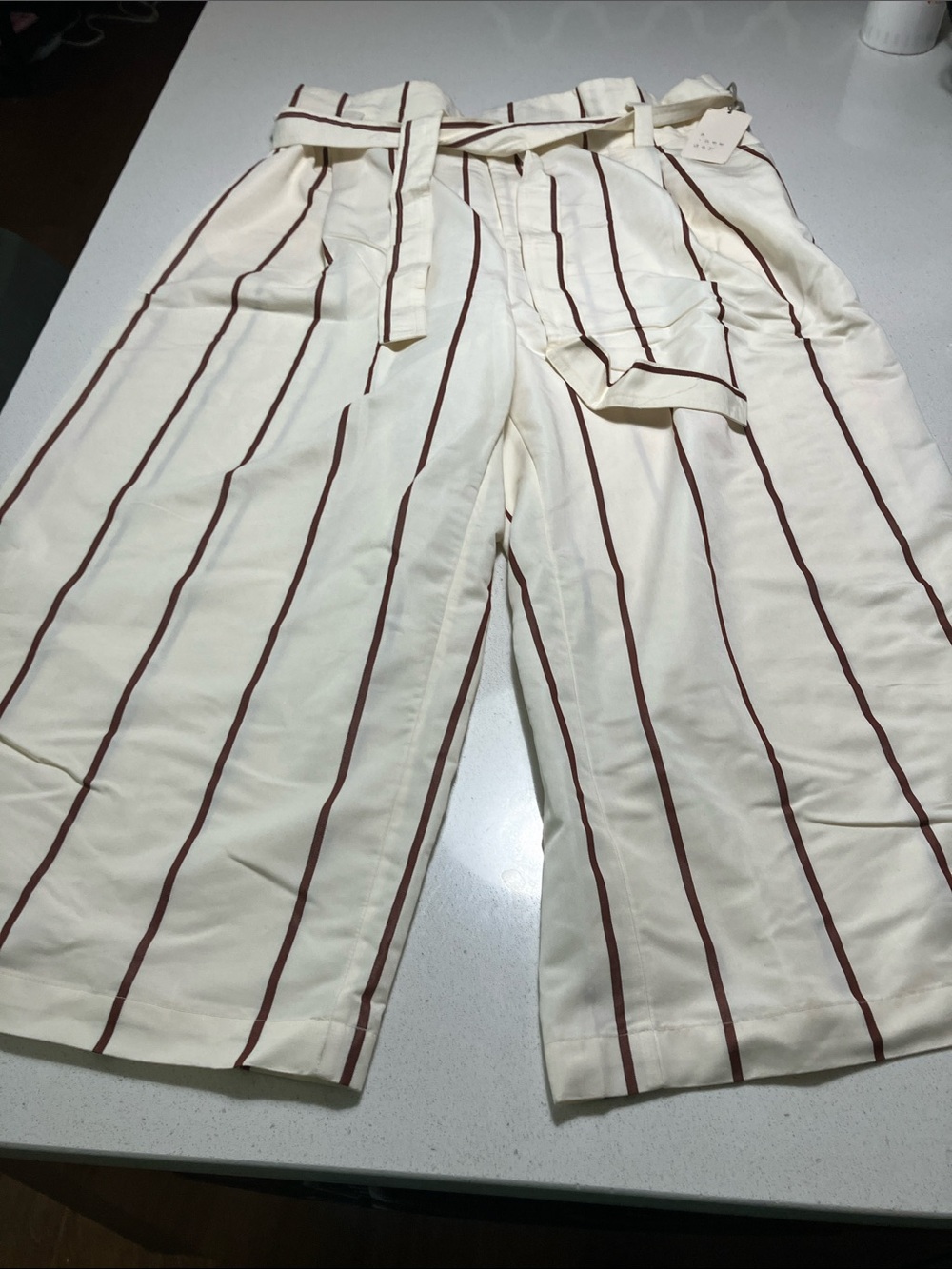 a new day Cream Wide-Leg Ankle Pants with Brown Stripes